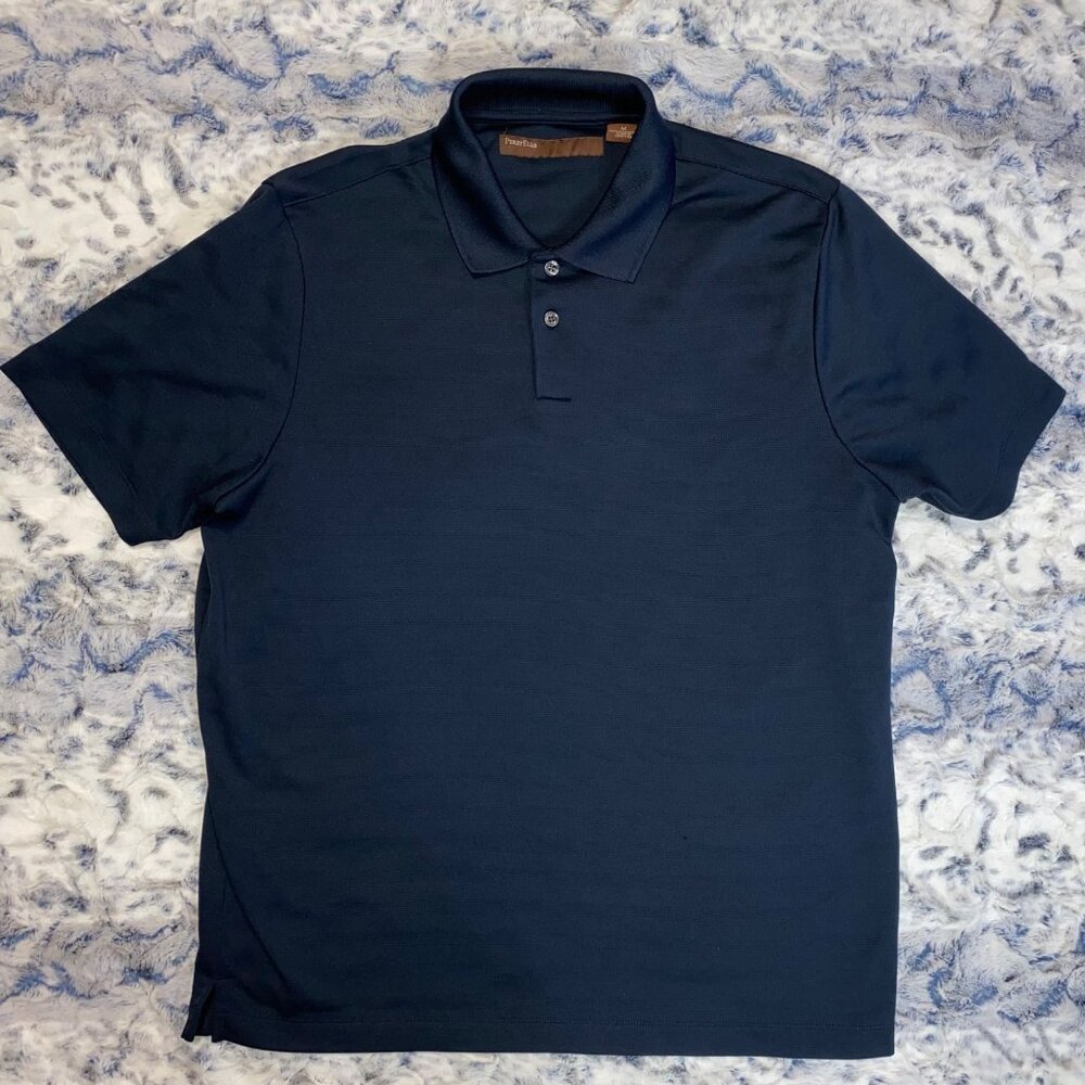 Perry Ellis Polo Shirt Men's Size M Navy Blue Short Sleeve Golf Performance Y2K